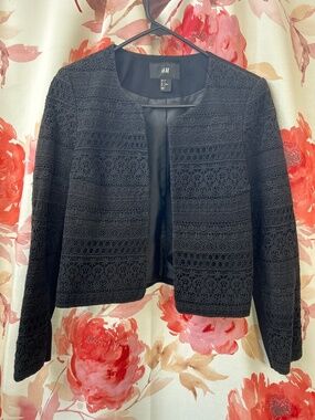 Black floral eyelet style lace blazer open front
